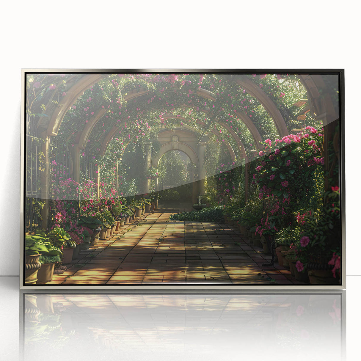 Art deco poster featuring symmetrical arch designs in silver and gray tones on acrylic, ideal for modern art wall decor.