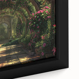 Close-up of a black wall art featuring colorful, textured arch designs on a framed canvas, ideal for living room decor.