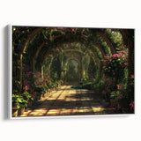 Framed canvas depicting a vintage black and colorful landscape art painting with architectural arches.