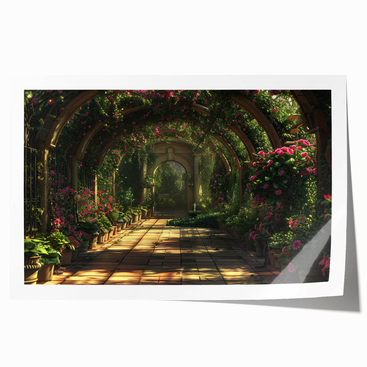 Rolled print of a floral archway in subtle pastel tones, ideal for art wall dining room or classy bathroom decor.