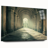 Large abstract wall art featuring overlapping arches in muted gray and blue tones on acrylic glass.