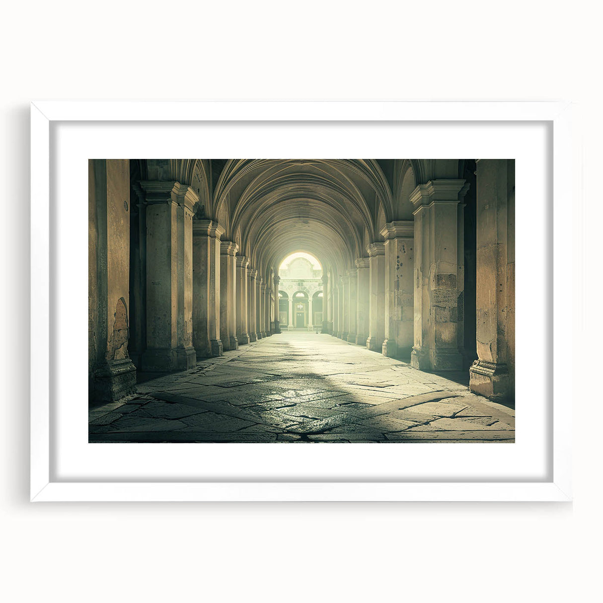 Extra large abstract art print featuring textured arch designs in muted earth tones on a white framed canvas.