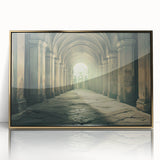 Large art print featuring mid-century modernist arches in gold tones on acrylic, ideal for modern art wall decor.