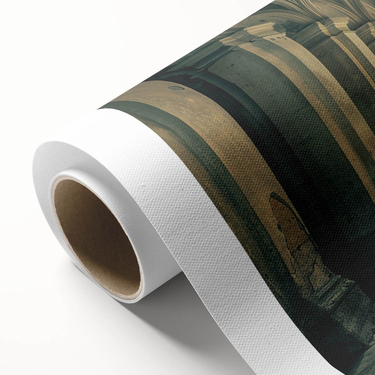 Art Deco style poster featuring symmetrical arches in muted beige tones, printed on rolled canvas.