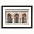 Extra large abstract art print featuring colorful, textured arch designs on a black framed canvas.