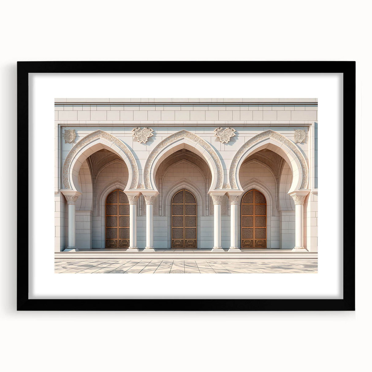 Extra large abstract art print featuring colorful, textured arch designs on a black framed canvas.