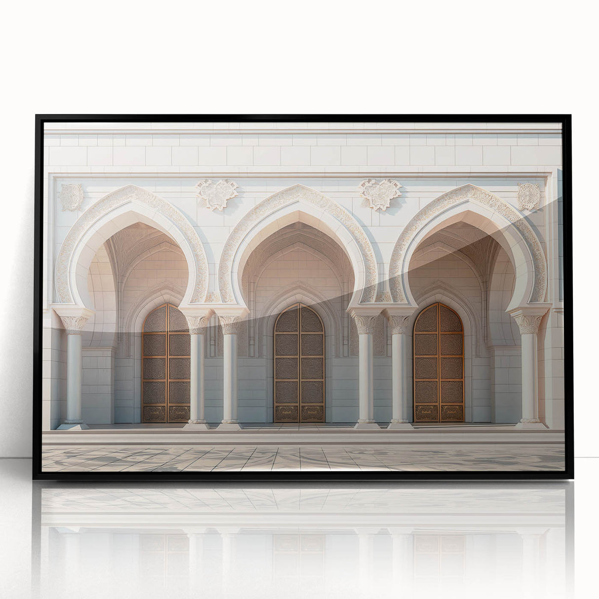 Large abstract wall art featuring geometric arches in black and white, framed in acrylic, suitable for modern art wall decor.