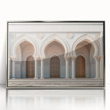 Art deco poster featuring silver arches and geometric designs on acrylic, ideal for modern nursery wall art.