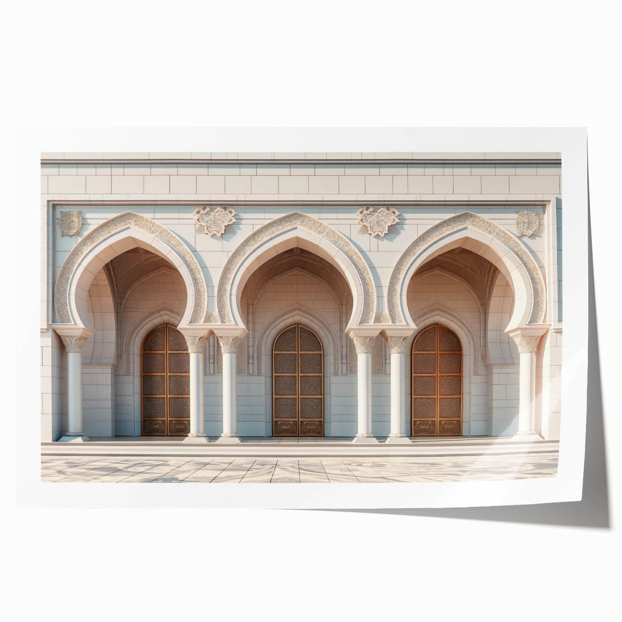 Rolled print of a minimalist archway design in neutral tones, ideal for art wall dining room or classy bathroom wall art.