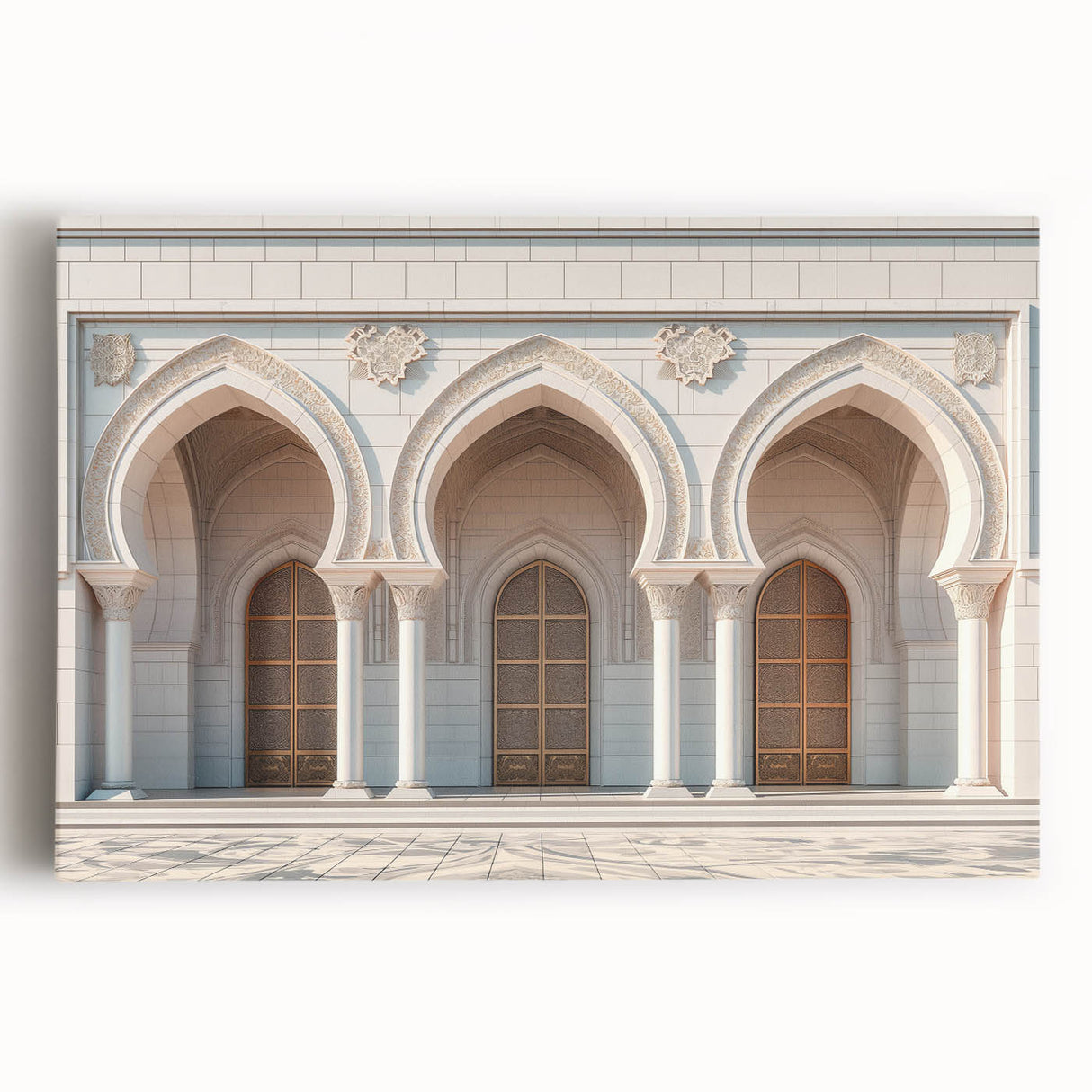 Black and white photo of architectural arches on stretched canvas, suitable as large kitchen or bedroom wall art.