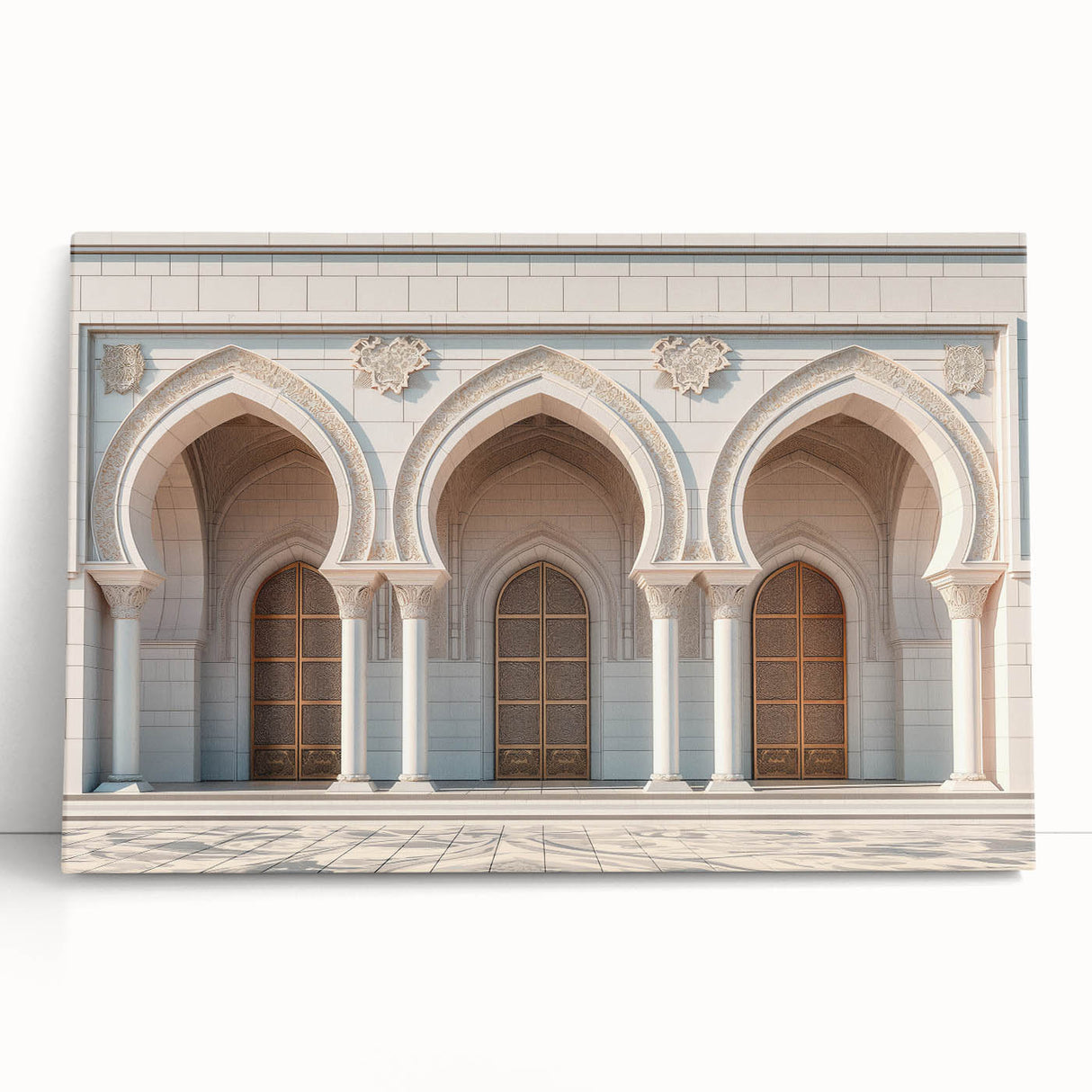 Black and white photo of architectural arches on large stretched canvas, suitable for kitchen wall art.
