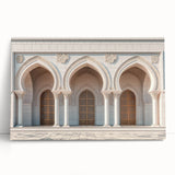 Black and white photo of architectural arches on large stretched canvas, suitable for kitchen wall art.