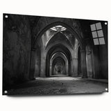 Large abstract wall art depicting architectural arches in neutral tones on acrylic glass.