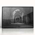 Large abstract wall art featuring mid-century modernist arch designs in black and white, acrylic print framed in black.