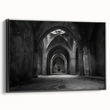 Black and white framed canvas of vintage-style arches in landscape format, ideal for bedroom wall decor.
