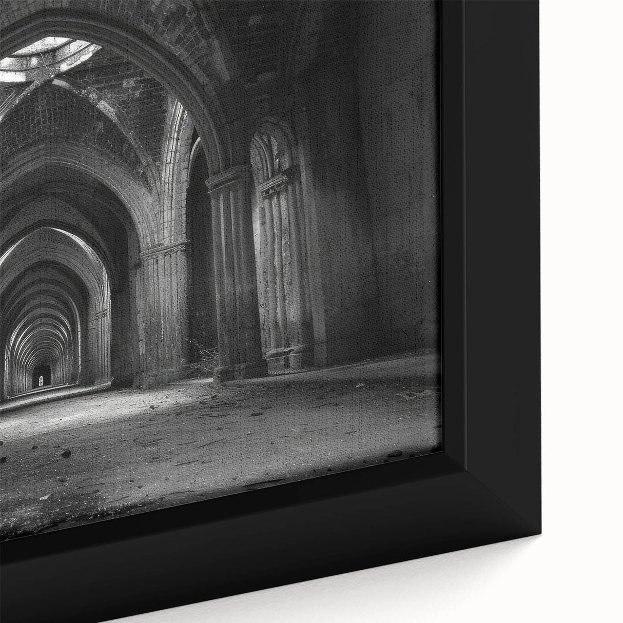 Close-up of extra large black wall art featuring colorful, textured arches on a framed canvas, ideal for living room decor.
