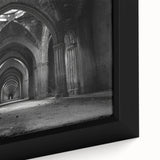 Close-up of extra large black wall art featuring colorful, textured arches on a framed canvas, ideal for living room decor.