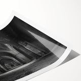 Extra large wall art featuring line art flowers within architectural arches, in black and white, rolled print format.