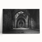 Black and white photo of architectural arches on large stretched canvas, ideal for kitchen wall art.