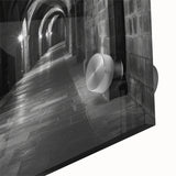 Large abstract wall art featuring arches in muted earth tones on acrylic glass, ideal for dining room ambiance.