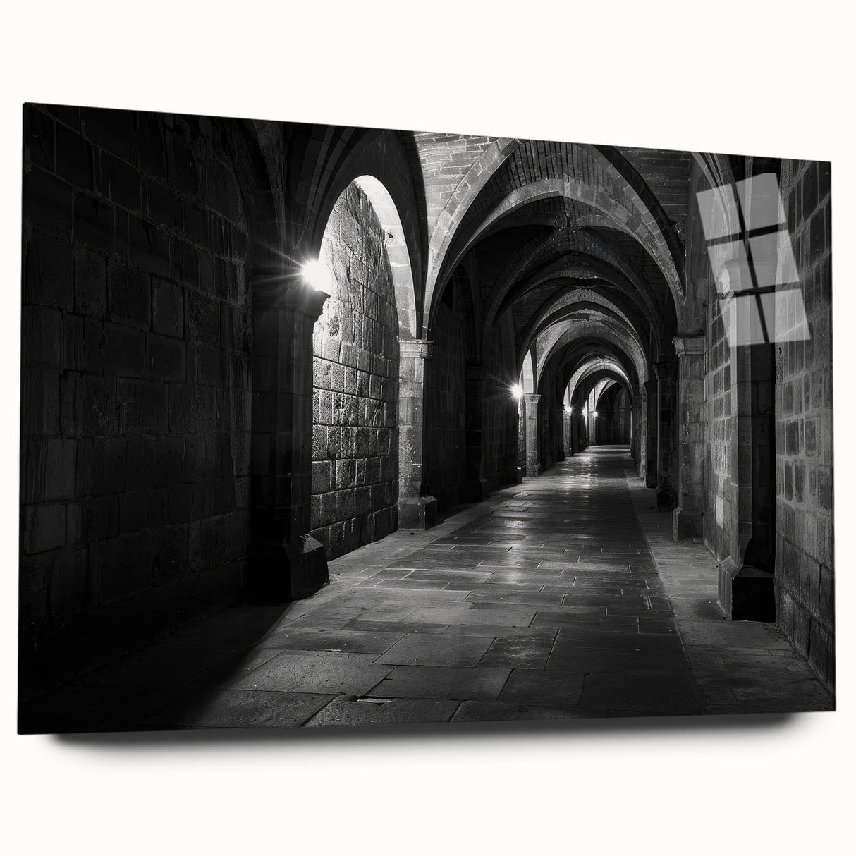 Large abstract wall art with arch designs in muted gray on acrylic glass, ideal for bedroom or dining room decor.