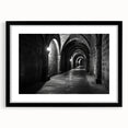 Extra large abstract art print featuring colorful textured arches, displayed in a black frame with mat.