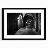 Extra large abstract art print featuring colorful textured arches, displayed in a black frame with mat.