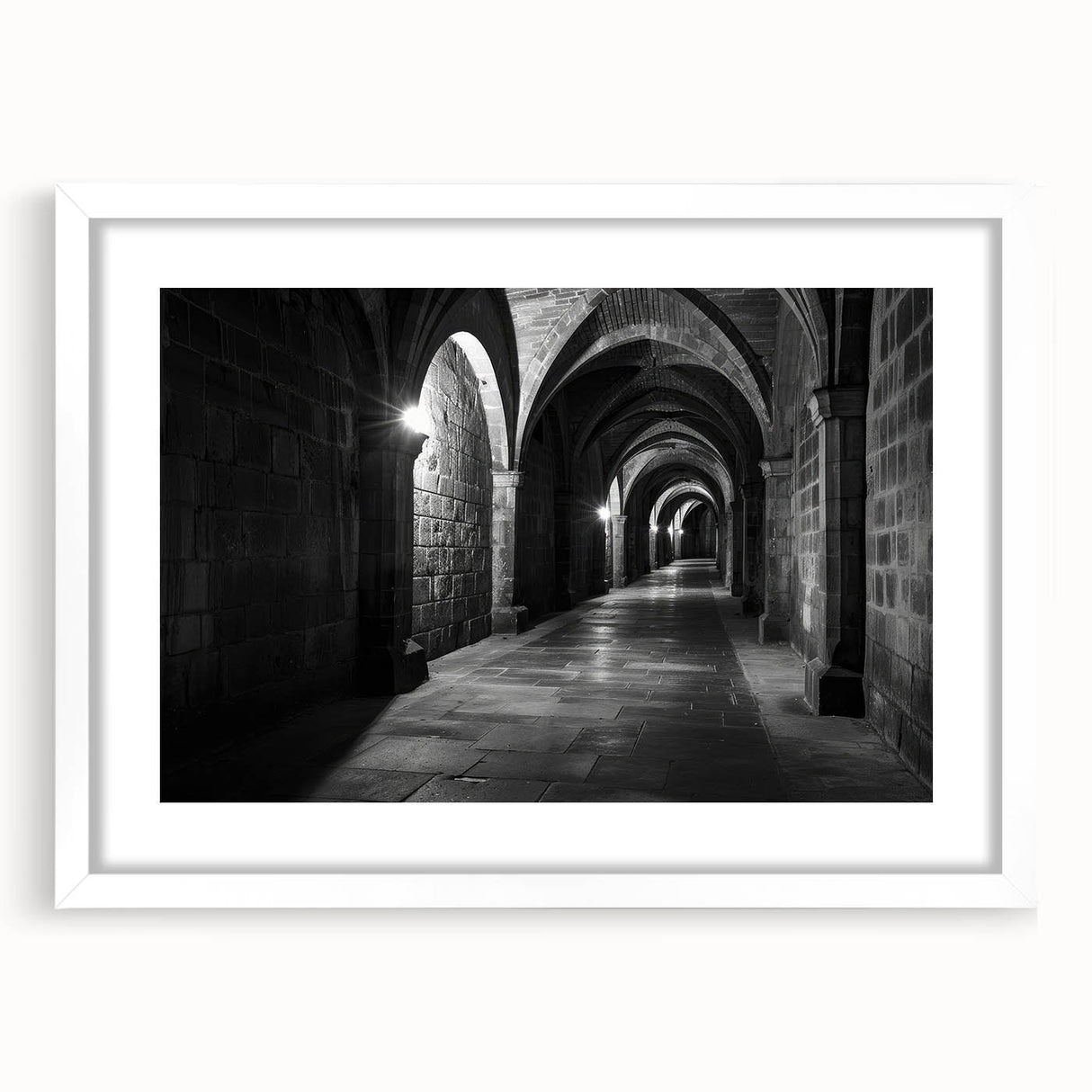 Extra large abstract art print featuring textured arch designs in neutral tones, framed in white.