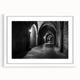 Extra large abstract art print featuring textured arch designs in neutral tones, framed in white.