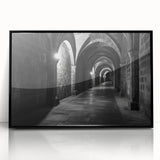 Large abstract wall art featuring bold geometric arches in black and white, framed acrylic.