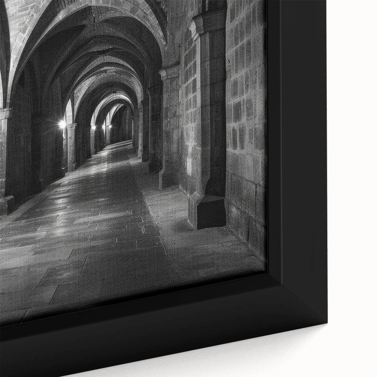 Close-up view of a black wall art on canvas featuring colorful, textured arches, ideal for extra large living room decor.