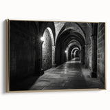Vintage poster art featuring colorful arches in gold frame, ideal for living room decor.
