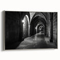Vintage poster art of architectural arches in black and white, framed canvas, ideal for bedroom wall decor.
