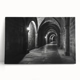 Black and white photo of architectural arches on stretched canvas, suitable for kitchen wall art.