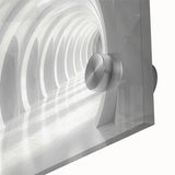 Mid-century modernist large abstract wall art on acrylic glass featuring arches in muted earth tones.