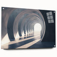 Large abstract wall art on acrylic glass featuring overlapping arch designs in neutral tones.