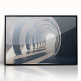 Large abstract wall art featuring geometric arches in black and white, framed acrylic, ideal for modern living room decor.
