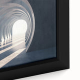 Close-up of black wall art featuring colorful, textured arch designs on a large framed canvas, ideal for living room decor.