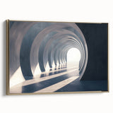 Vintage poster art depicting colorful arches on a black background, framed in gold, ideal for large living room walls.