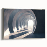 Framed canvas showcasing a black and white vintage poster of architectural arches, ideal for bedroom wall decor.