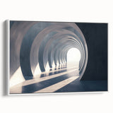 Framed canvas featuring a landscape art painting of colorful arches in a vintage poster style.