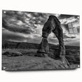 Abstract arch design in muted earth tones on acrylic glass, suitable for modern dining room or bedroom ambiance.