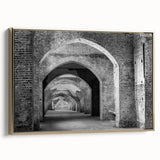 Extra large framed canvas featuring vintage poster art of colorful architectural arches, ideal for living room decor.
