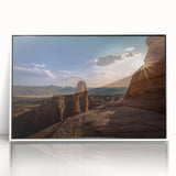 Mid-century modernist art depicting architectural arches in muted gray, framed acrylic, ideal for nursery wall art.