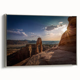 Vintage poster art of colorful architectural arches in silver frame, ideal for living room decor.