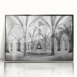 Mid-century modernist art depicting silver arches on a framed acrylic print, suited for modern art wall decor or a nursery.