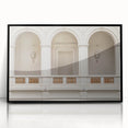 Large abstract wall art featuring black and white arches in a mid-century modernist style, framed in black acrylic.