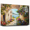 Large abstract wall art depicting architectural arches in muted gray tones on acrylic glass.