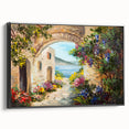 Black and white framed canvas of vintage arches in landscape format, ideal for bedroom wall art.