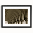 Extra large abstract art print featuring colorful, textured arch designs on a black framed canvas.